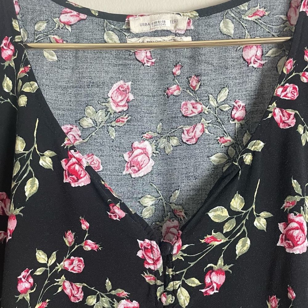 SOLD! Urban Outfitters • Dark Floral Lightweight Black Babydoll Dress. - Picture 3 of 4